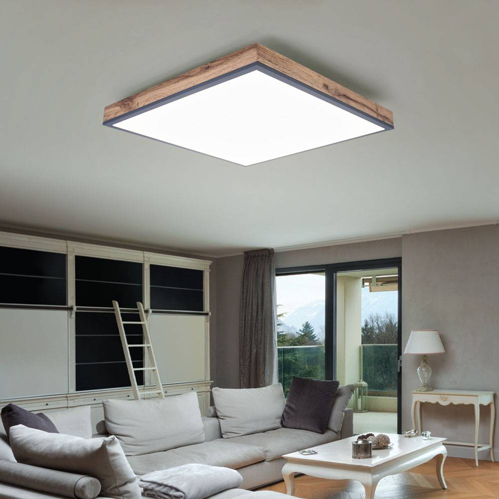 Deckenleuchte Designleuchte Deckenlampe Wohnzimmerleuchte Küche, Holzoptik weiß opal graphit, 1x LED 12 Watt 750 Lumen warmweiß, HxLxB 6x30x30 cm