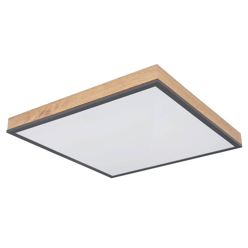 Deckenleuchte LED Panel Deckenpanel Bürolampe Decke Holzoptik graphit, ALU MDF, 24W 1500Lm warmweiß, LxBxH 45x45x6,5 cm