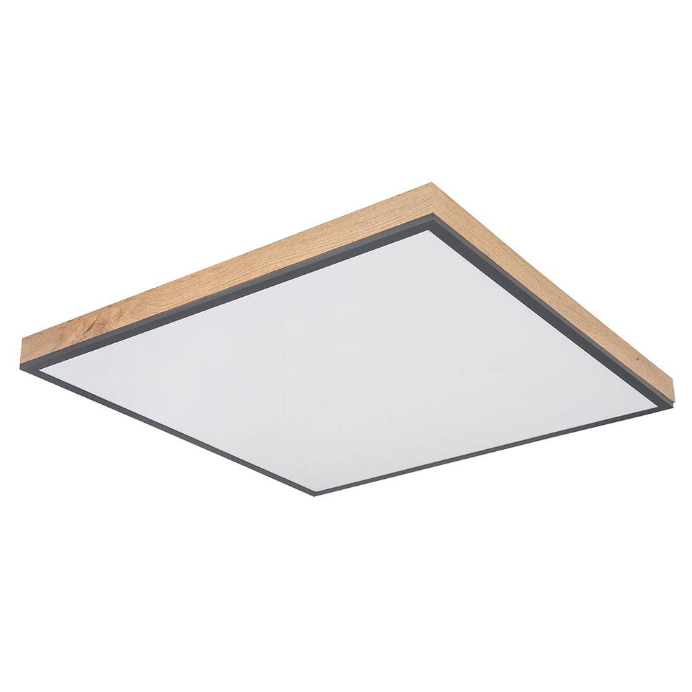 Deckenleuchte Designleuchte Deckenlampe Wohnzimmerleuchte Küche, Holzoptik weiß opal graphit, 1x LED 36 Watt 2250 Lumen warmweiß, HxLxB 6,5x59x59