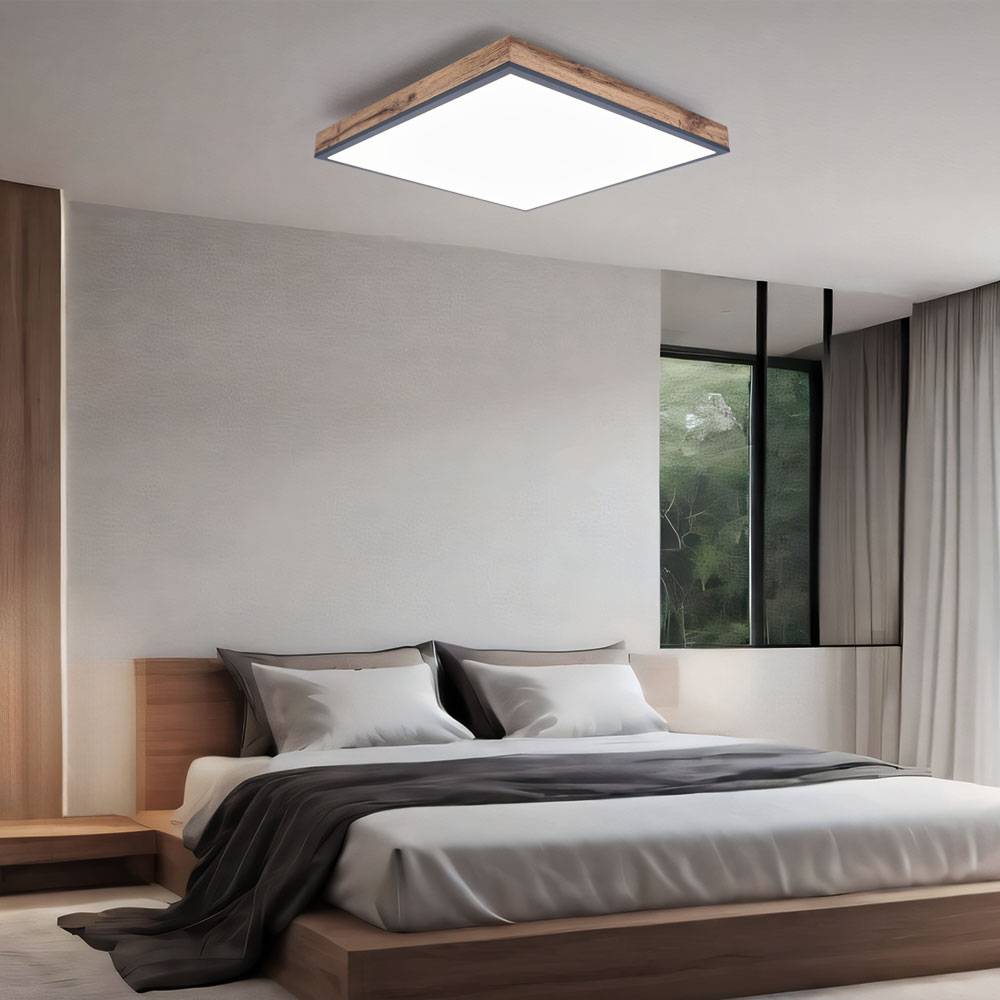 Deckenleuchte Designleuchte Deckenlampe Wohnzimmerleuchte Küche, Holzoptik weiß opal graphit, 1x LED 36 Watt 2250 Lumen warmweiß, HxLxB 6,5x59x59