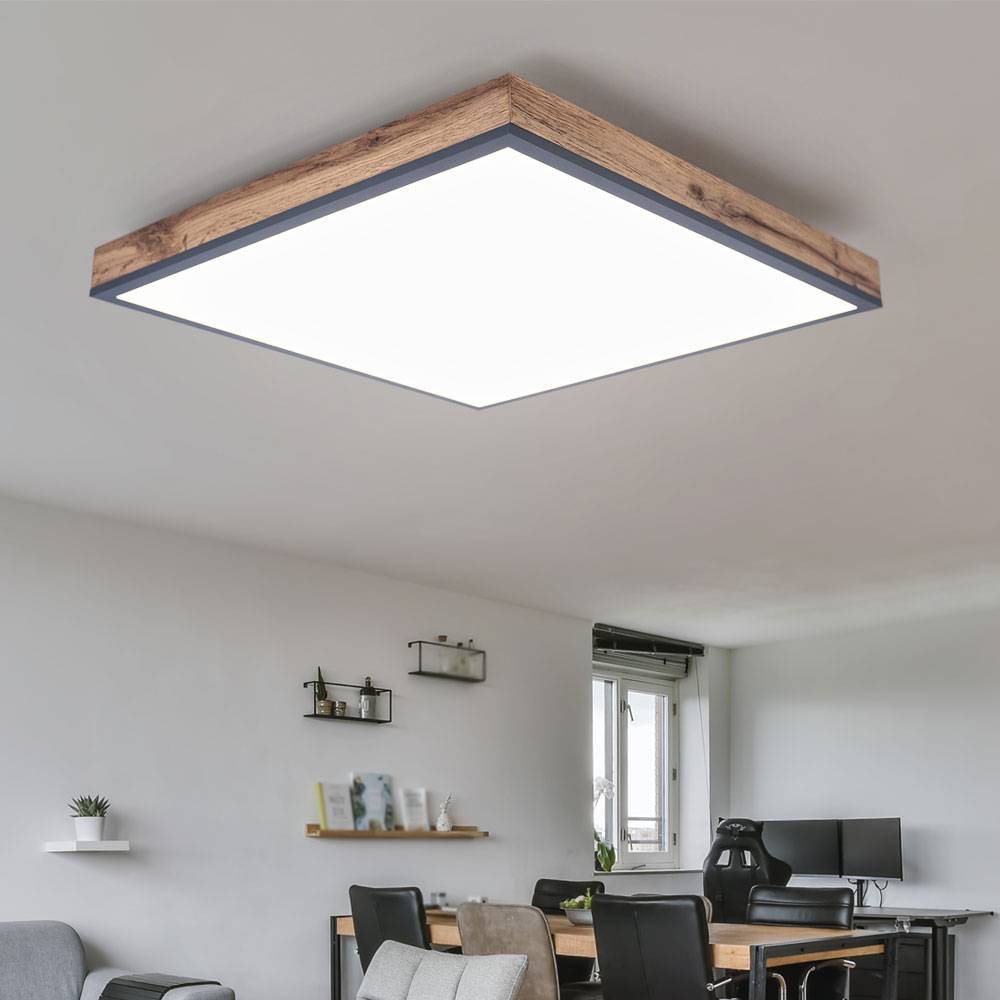 Deckenleuchte Designleuchte Deckenlampe Wohnzimmerleuchte Küche, Holzoptik weiß opal graphit, 1x LED 36 Watt 2250 Lumen warmweiß, HxLxB 6,5x59x59