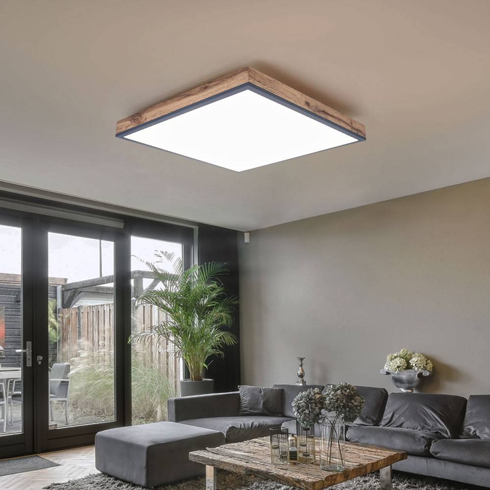 Deckenleuchte Designleuchte Deckenlampe Wohnzimmerleuchte Küche, Holzoptik weiß opal graphit, 1x LED 36 Watt 2250 Lumen warmweiß, HxLxB 6,5x59x59