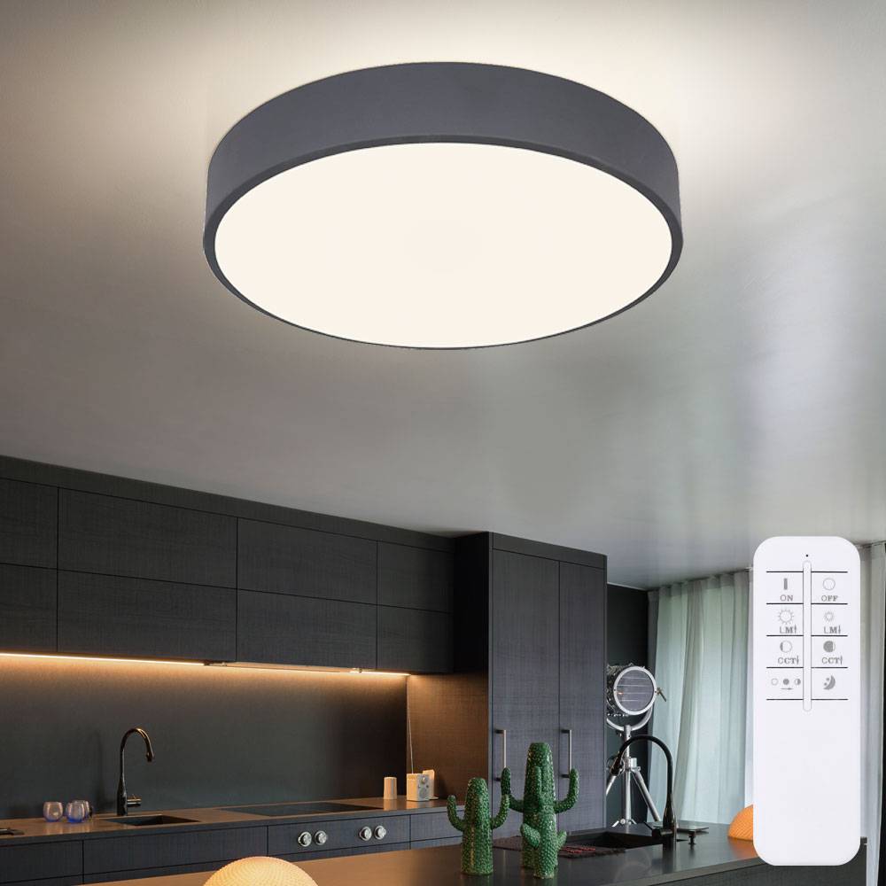 Deckenlampe Deckenleuchte LED Esszimmerleuchte graphit Fernbedienung mit Nachtlicht und Backlight, Metall Kunststoff, 1x LED 24 W 1280 lm, DxH