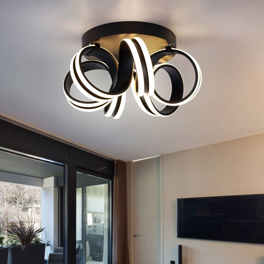 LED Deckenleuchte dimmbar schwarz Esszimmerlampe Deckenlampe Switchdimmer Wohnzimmerleuchte, geschwungen, 38W 4400Lm 3000K warmweiß, D 45cm