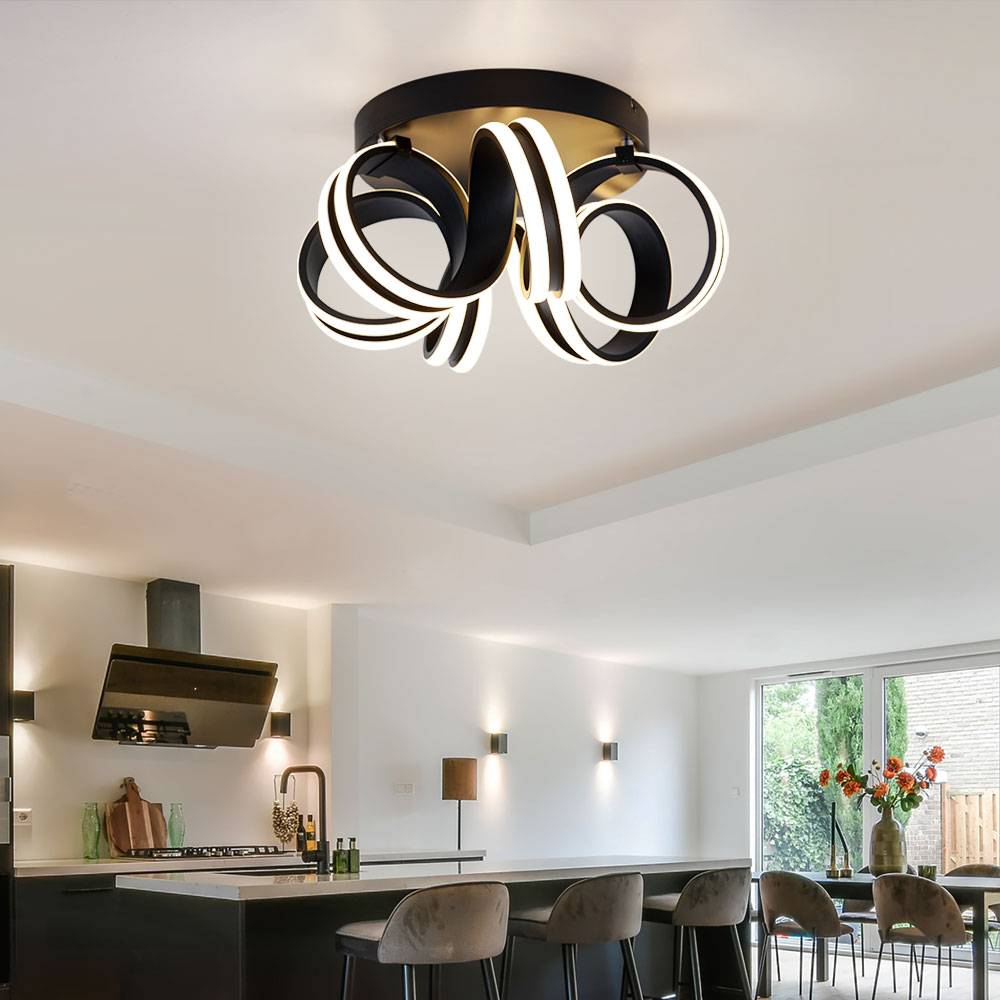 LED Deckenleuchte dimmbar schwarz Esszimmerlampe Deckenlampe Switchdimmer Wohnzimmerleuchte, geschwungen, 38W 4400Lm 3000K warmweiß, D 45cm