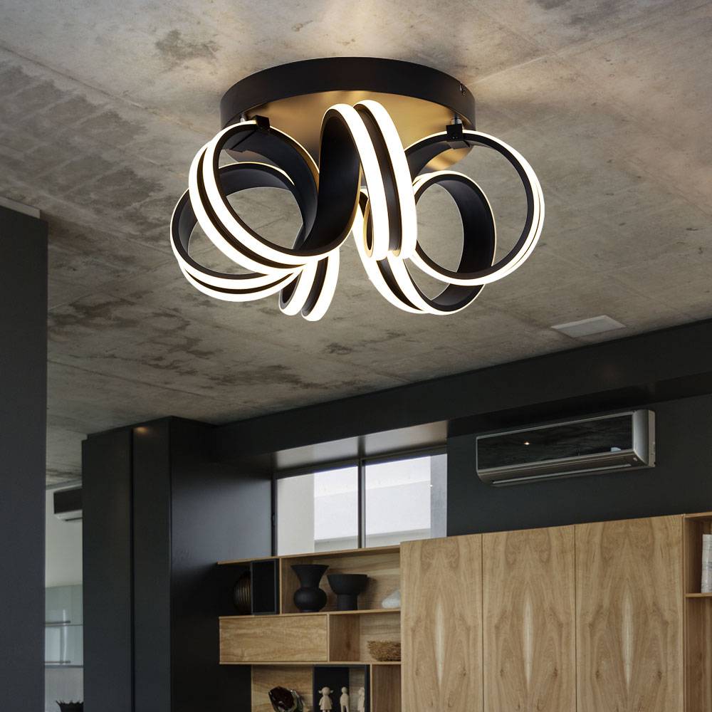 LED Deckenleuchte dimmbar schwarz Esszimmerlampe Deckenlampe Switchdimmer Wohnzimmerleuchte, geschwungen, 38W 4400Lm 3000K warmweiß, D 45cm