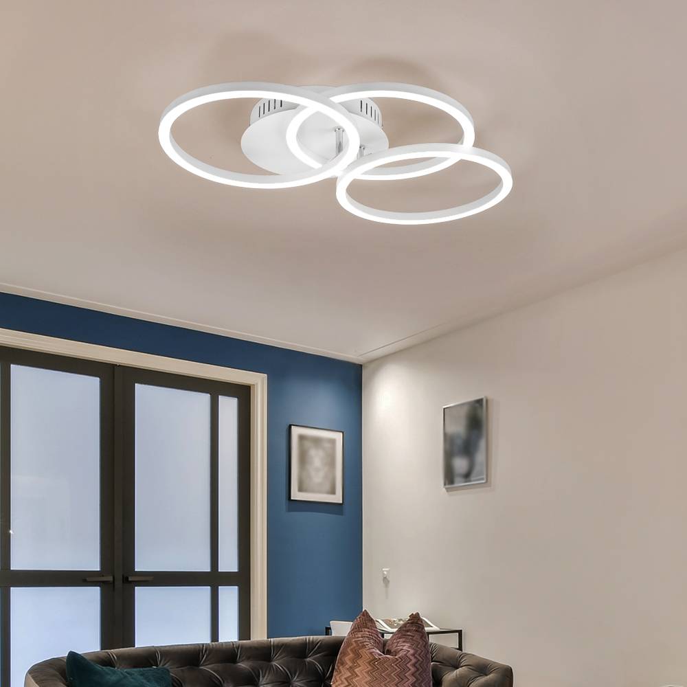 Deckenleuchte Deckenlampe Designleuchte Schlafzimmer Fernbedienung dimmbar Nachtlicht CCT Steuerung, Metall matt weiß, 1x LED 27 Watt 3100 Lumen