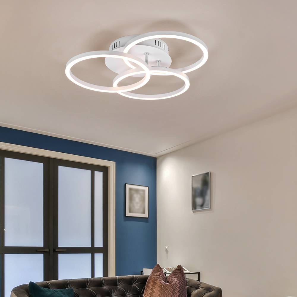 Deckenleuchte Deckenlampe Designleuchte Schlafzimmer Fernbedienung dimmbar Nachtlicht CCT Steuerung, Metall matt weiß, 1x LED 27 Watt 3100 Lumen