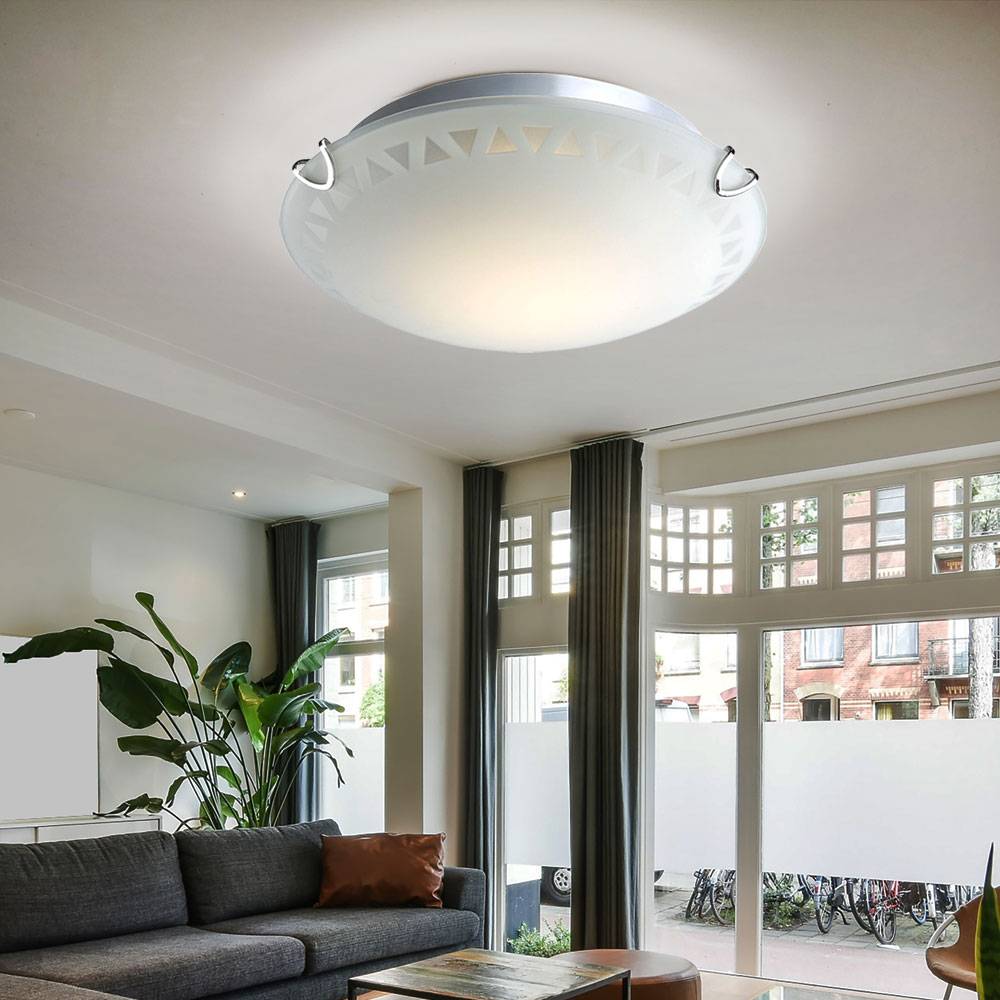 Deckenleuchte Glasleuchte Deckenlampe Muster Rundleuchte Wohnzimmer, Dreieckmuster Metall Chrom Glas, 1x LED 7 Watt 560 Lumen warmweiß, D 25cm