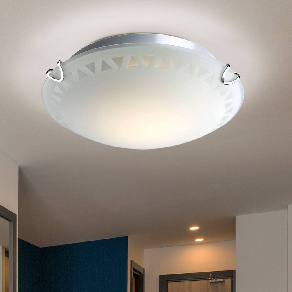 Deckenleuchte Glasleuchte Deckenlampe Muster Rundleuchte Wohnzimmer, Dreieckmuster Metall Chrom Glas, 1x LED 7 Watt 560 Lumen warmweiß, D 25cm