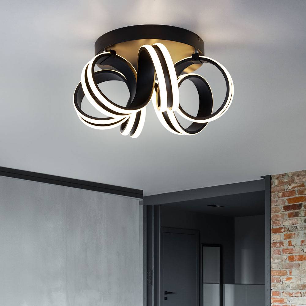 LED Deckenleuchte dimmbar schwarz Esszimmerlampe Deckenlampe Switchdimmer Wohnzimmerleuchte, geschwungen, 38W 4400Lm 3000K warmweiß, D 45cm