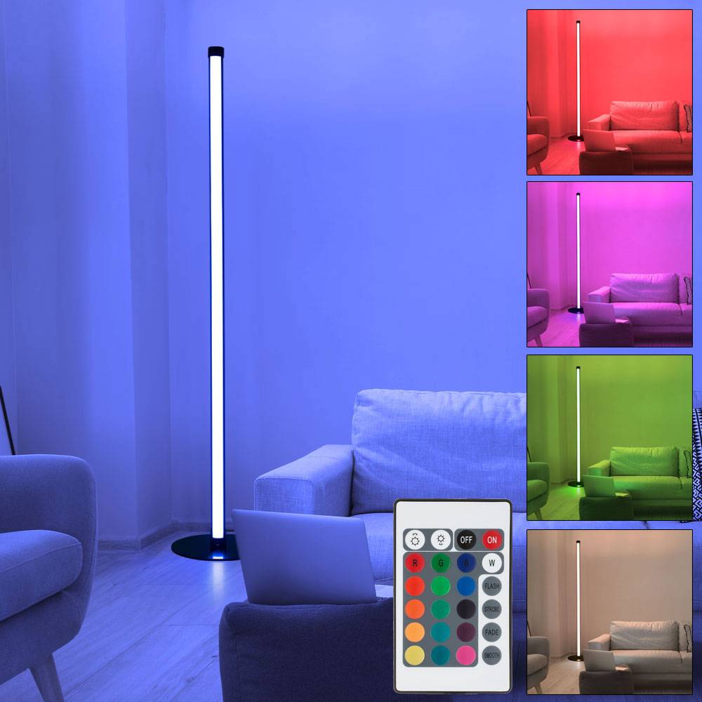 Stehleuchte LED Wohnzimmer Stehleuchte mit Fernbedienung Stehlampe mit App Steuerung, Metall, Farbwechsel Musik-Modus Memory Funktion, 60x LED, DxH