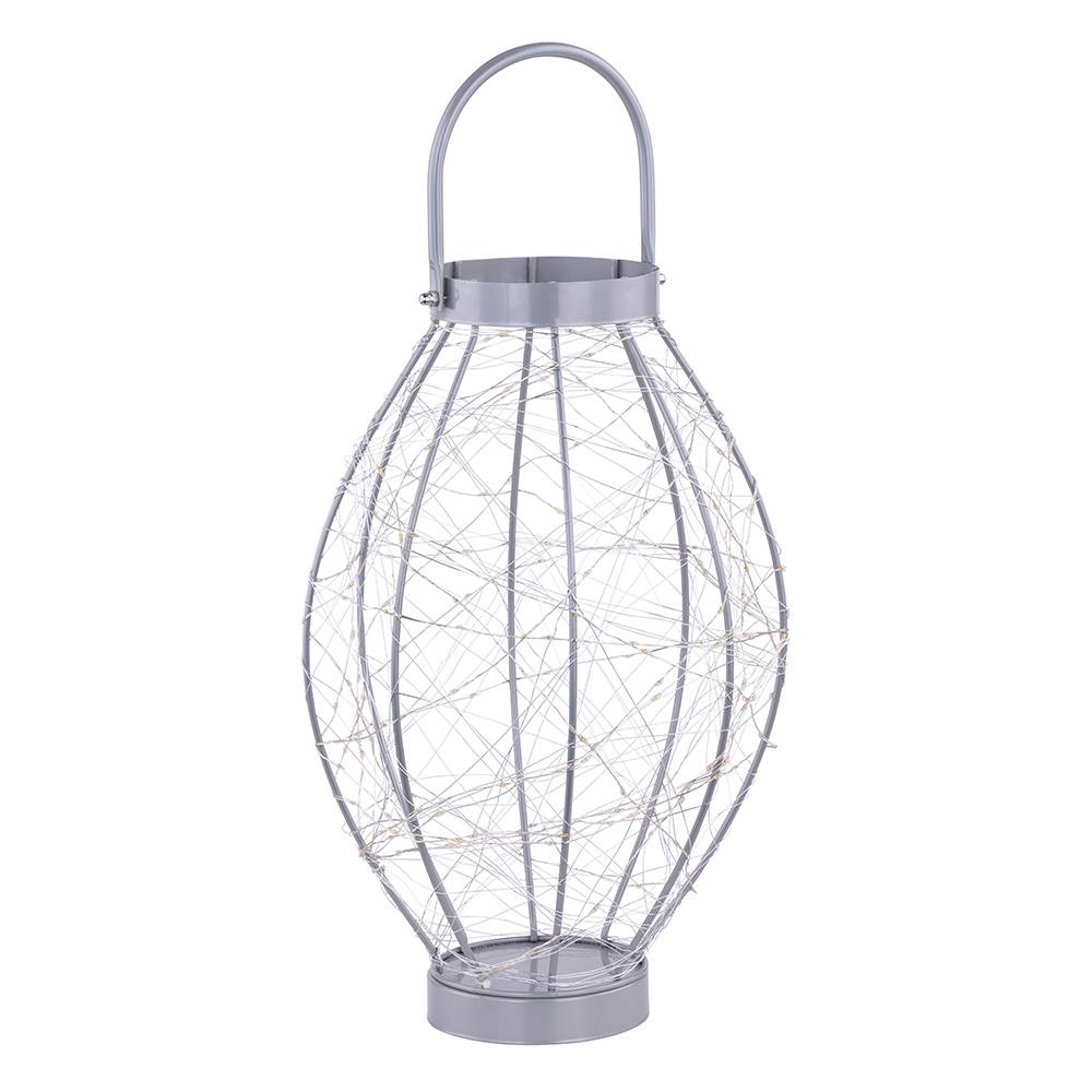 Tischleuchte Außenleuchte Gartenlampe Tischlampe Balkon Dekolampe, Metall silber, IP44, 5m Kabel, 170x LED 170x 0,06 Watt warmweiß, DxH 26x53 cm