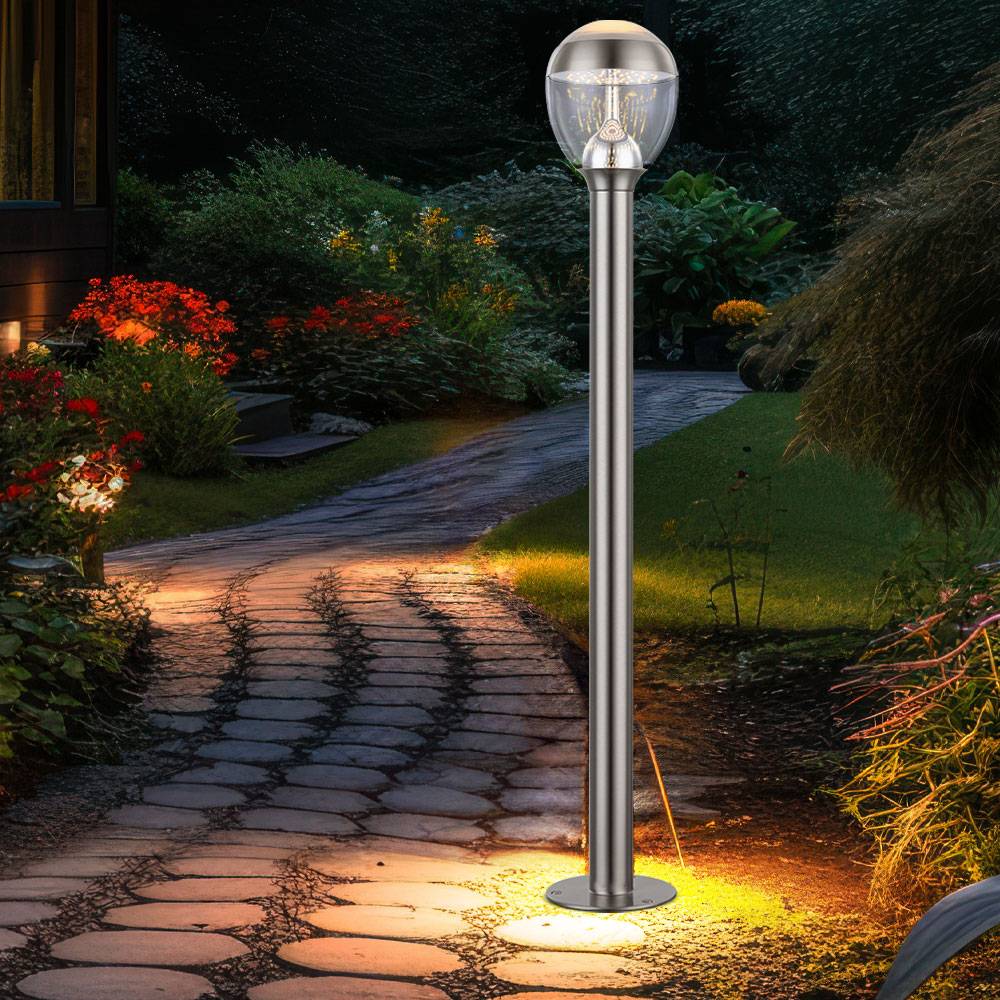 Außenleuchte Stehlampe Standleuchte Garten Edelstahl Sockelleuchte Außen, IP44, 1x LED 11W 750Lm warmweiß, DxH 15x99 cm, 2er Set