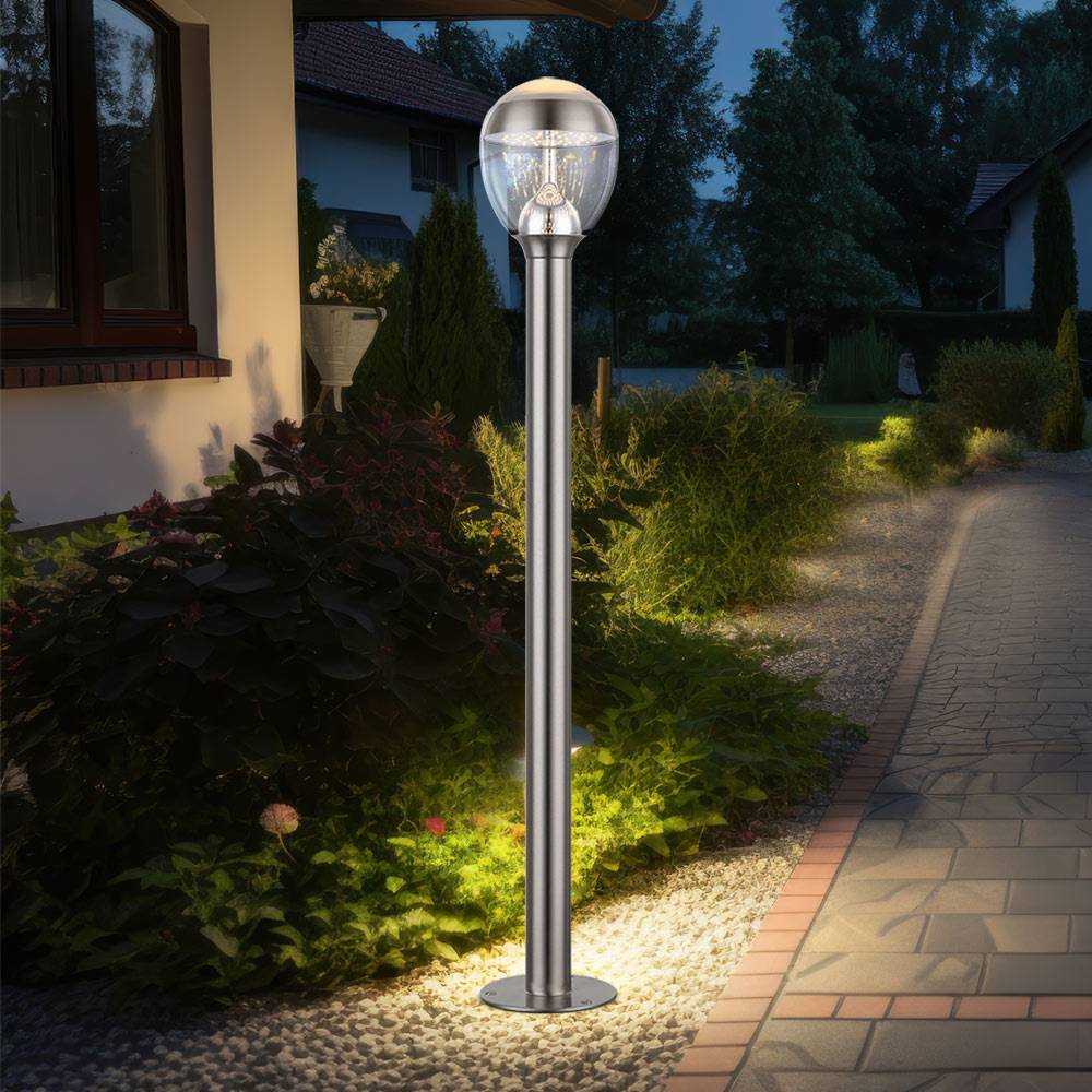 Außenleuchte Stehlampe Standleuchte Garten Edelstahl Sockelleuchte Außen, IP44, 1x LED 11W 750Lm warmweiß, DxH 15x99 cm