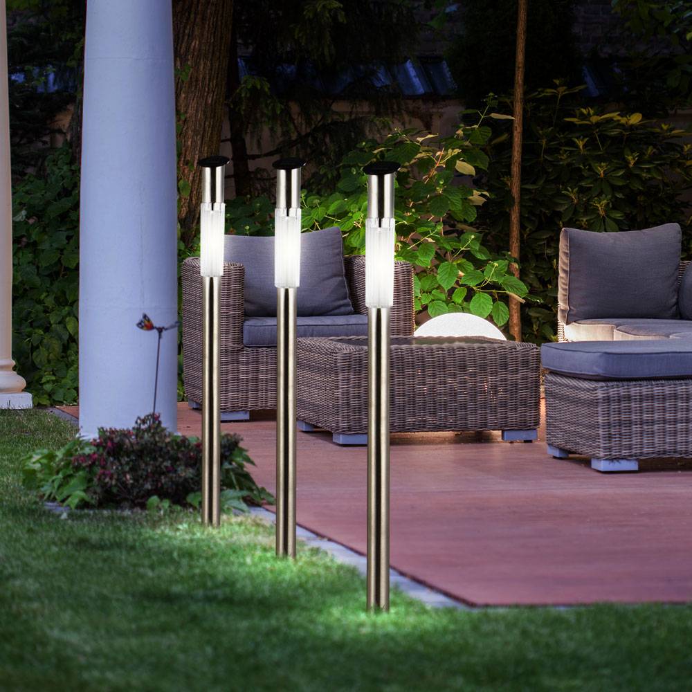 9er Set LED Solar Lampen Garten Weg Beleuchtung Erdspieß Edelstahl Außen Leuchten
