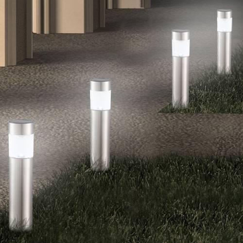 LED Solar Erdspieß Leuchte Stecklampe Standleuchte Gartenlampe Stehleuchte, Edelstahl, jeweils 1x 0,06W, D x H 6,3 x 28 cm (inkl. Erdspieß), 4er Set