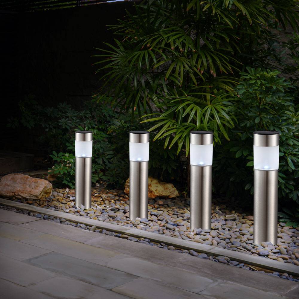 8er Set LED Solar Steck Leuchten Garten Weg Außen Beleuchtung IP44 Erdspieß Lampen Edelstahl