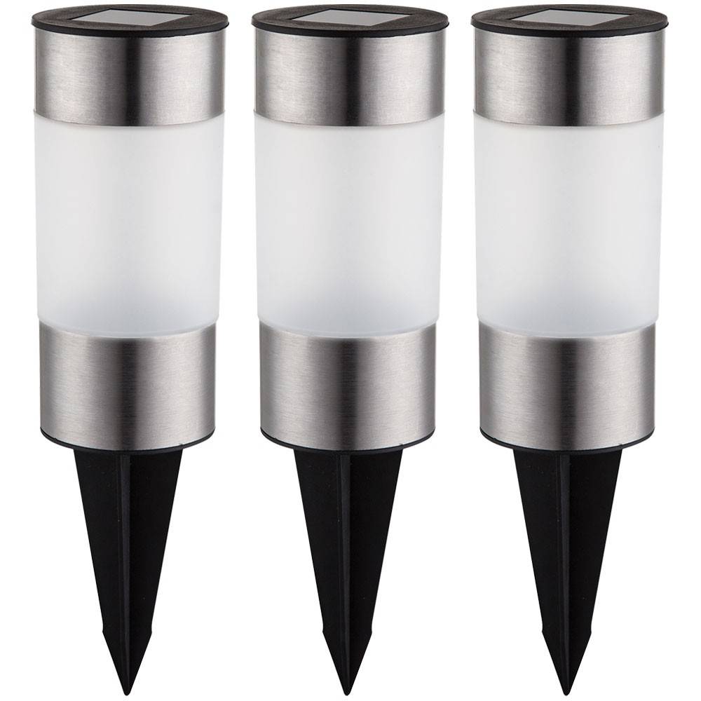3er Set LED Solar Lampe Edelstahl Außen Garten Weg Steck Leuchte