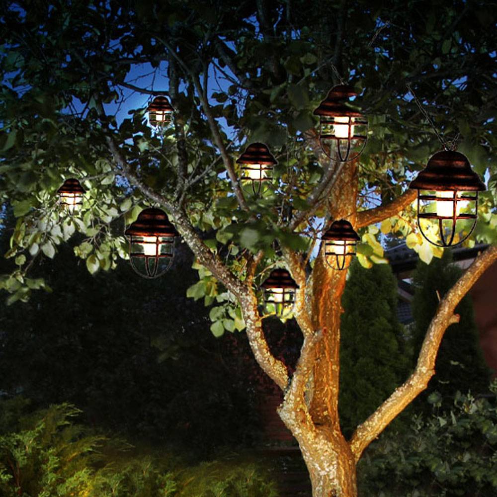 Solarleuchte Außenlampe Gartenleuchte Laternen Lichterkette Terrasse, IP44 Spritzwasserfest Metall schwarz rostfarbig Akku, x8 LED warmweiß, HxLxB