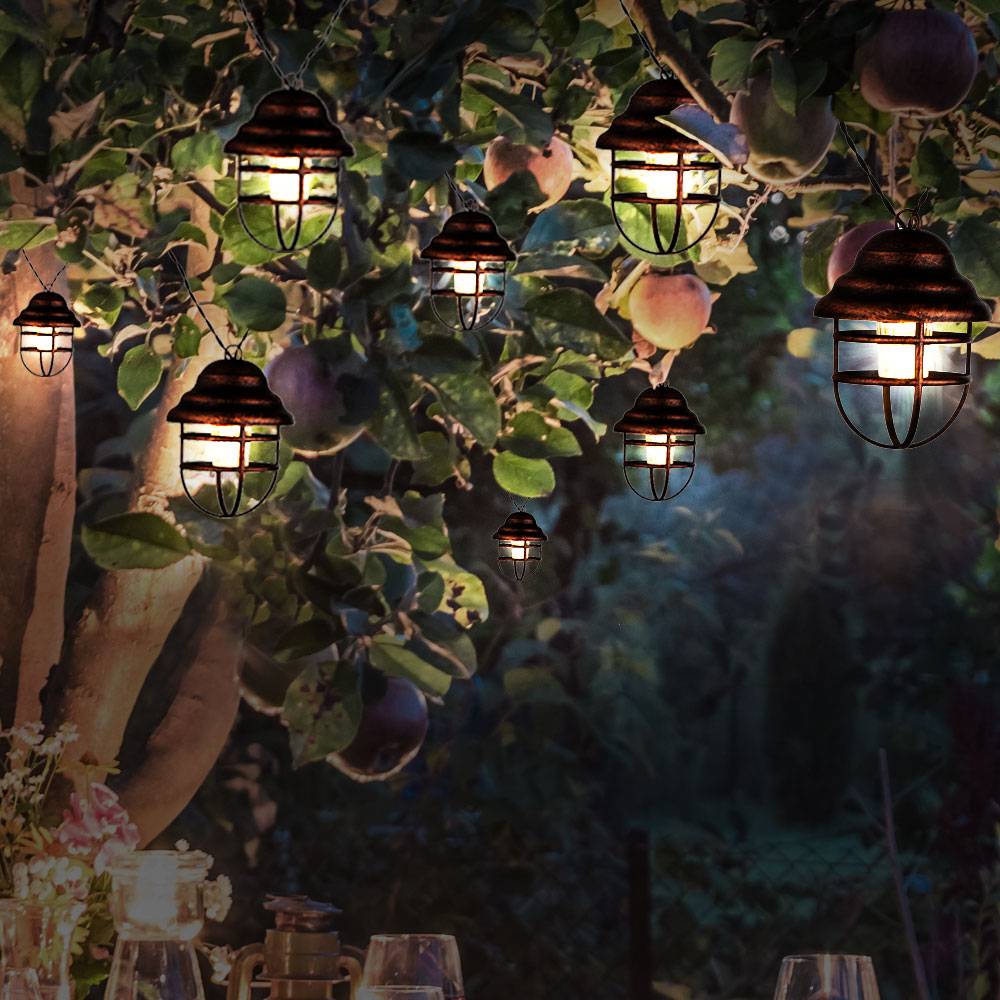 Solarleuchte Außenlampe Gartenleuchte Laternen Lichterkette Terrasse, IP44 Spritzwasserfest Metall schwarz rostfarbig Akku, x8 LED warmweiß, HxLxB