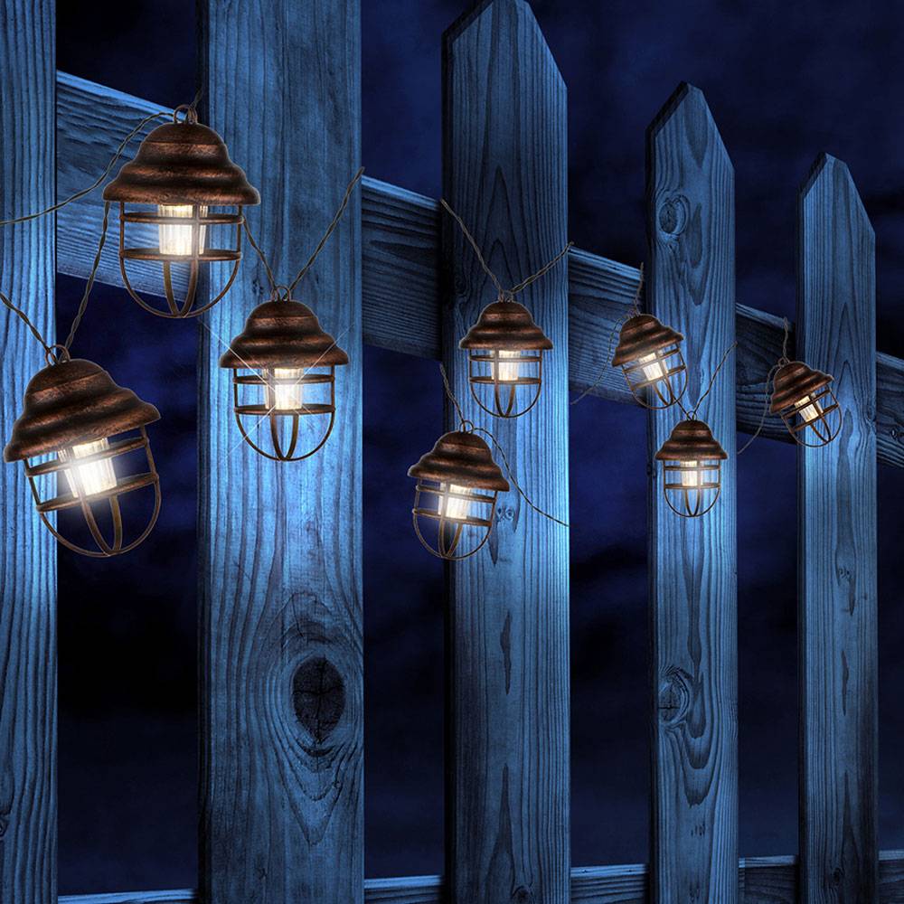 Solarleuchte Außenlampe Gartenleuchte Laternen Lichterkette Terrasse, IP44 Spritzwasserfest Metall schwarz rostfarbig Akku, x8 LED warmweiß, HxLxB