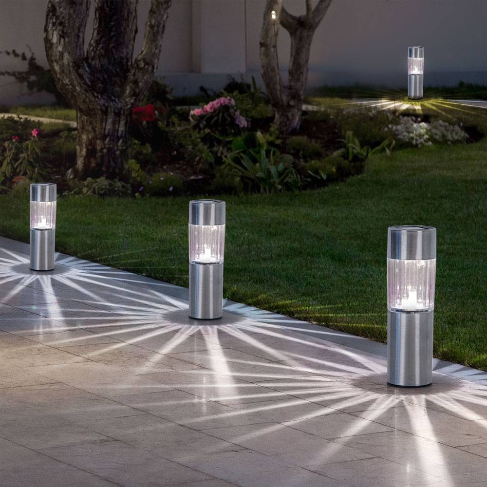 20 LED Edelstahl Solar Leuchten Steck Leuchten Erdspieß Außen Beleuchtung Akku