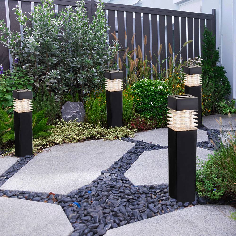 Außenleuchten Gartenlampen Solarleuchten Stehlampen Steckleuchten, grau satiniert, 4x LED warmweiß, BxH 5,8x38,5 cm, 4er Set