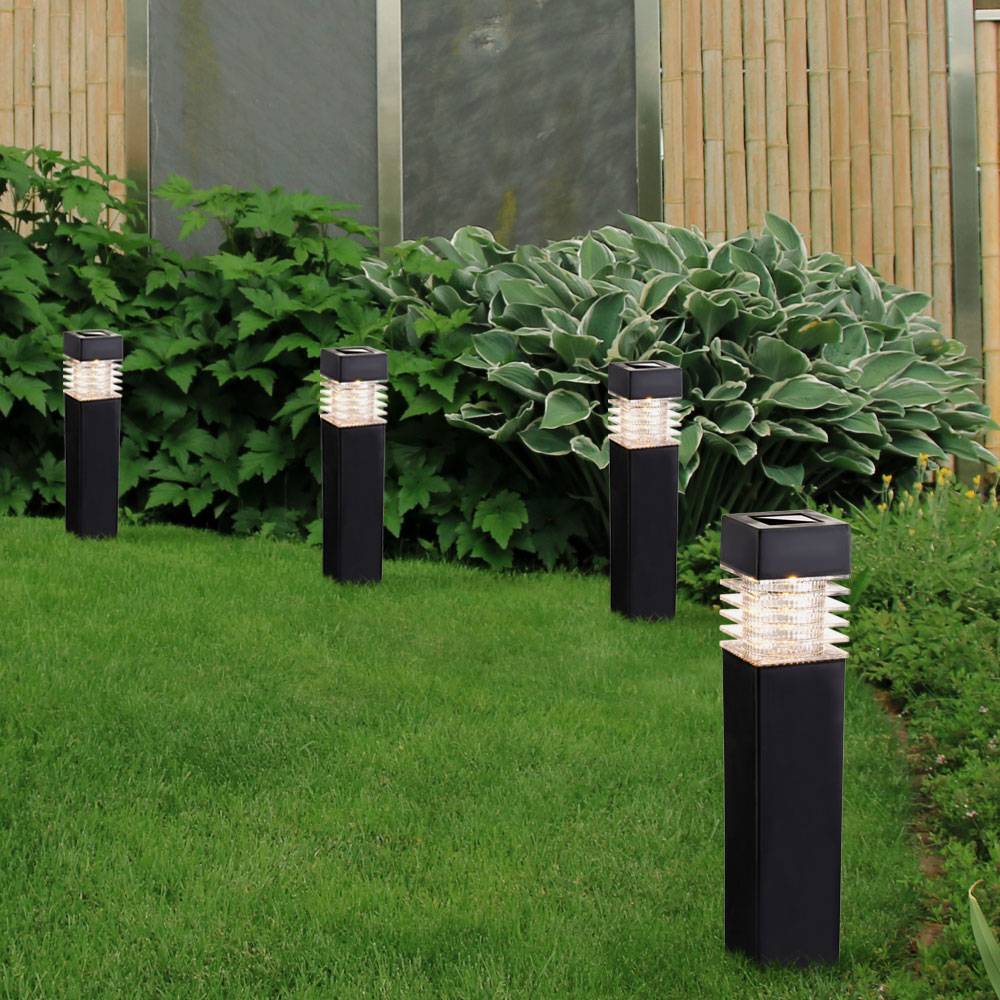 Steckleuchten Solarleuchten Stehlampen Außenleuchten Gartenlampen, IP44 Akku, grau satiniert, LED 0,06 Watt warmweiß, HxLxB 38,5x5,8x5,8 cm, 8er Set