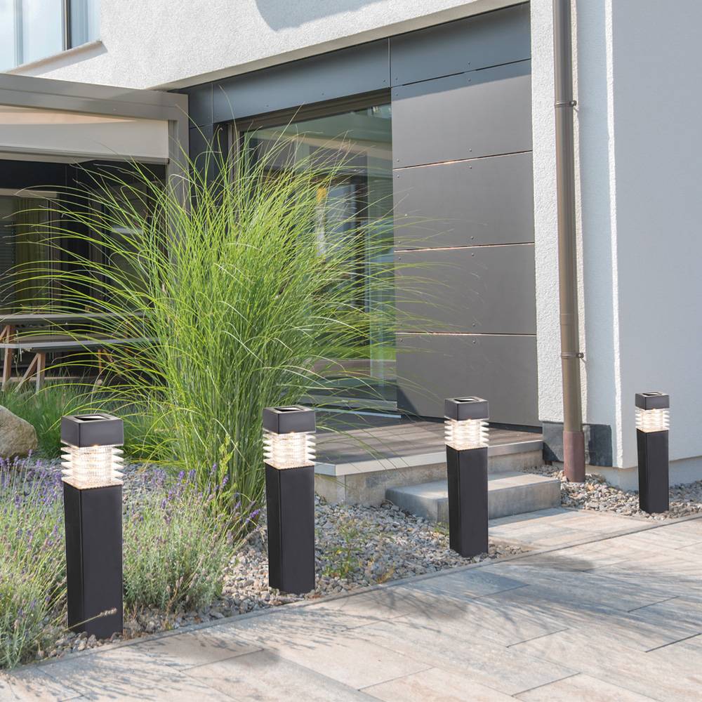 Steckleuchten Solarleuchten Stehlampen Außenleuchten Gartenlampen, IP44 Akku, grau satiniert, LED 0,06 Watt warmweiß, HxLxB 38,5x5,8x5,8 cm, 8er Set