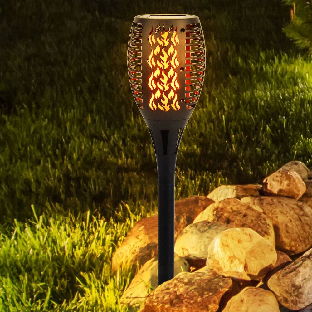 LED Außen SOLAR Steck Lampe Weg Garten Fackel Feuer Effekt Erspieß Park Leuchte