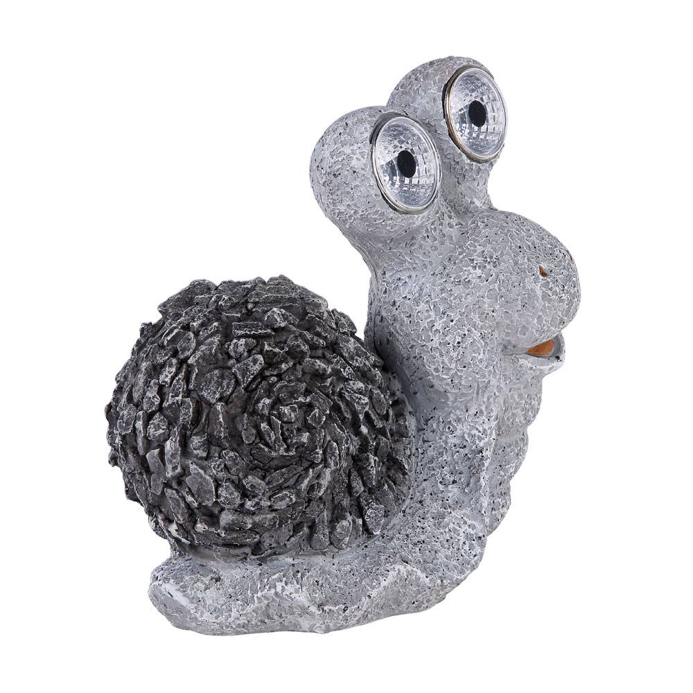 Solar Gartenskulptur für Außen Gartendeko Schnecke Figur Skulptur grau Akku, Kunststoff, 2x LED 3000K, LxBxH 19,5x10,5x20 cm