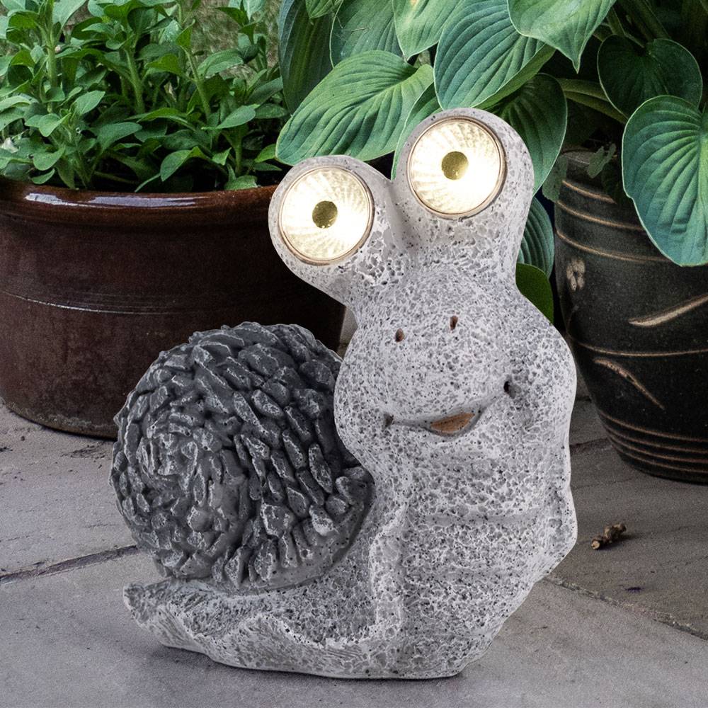 Solar Gartenskulptur für Außen Gartendeko Schnecke Figur Skulptur grau Akku, Kunststoff, 2x LED 3000K, LxBxH 19,5x10,5x20 cm