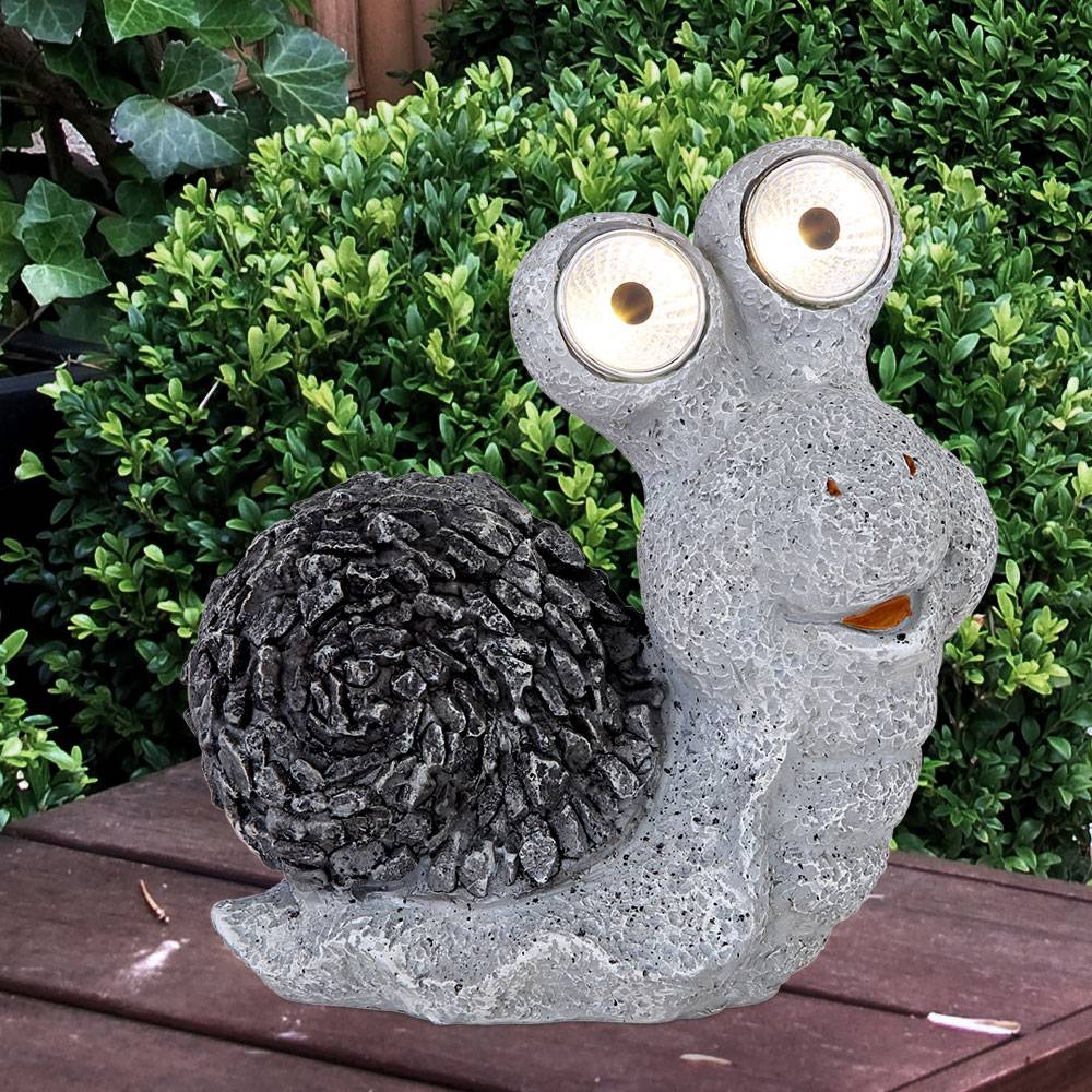 Solar Gartenskulptur für Außen Gartendeko Schnecke Figur Skulptur grau Akku, Kunststoff, 2x LED 3000K, LxBxH 19,5x10,5x20 cm