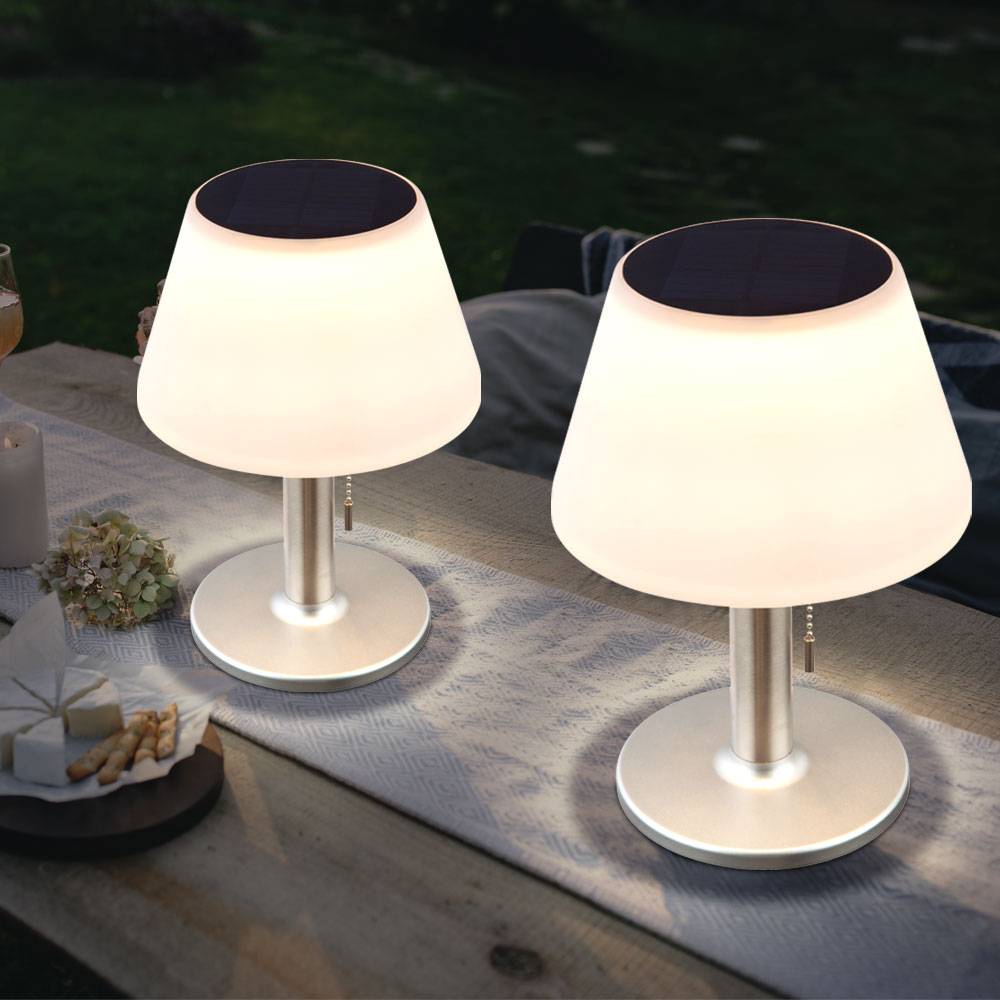 2er Set LED Solar Tisch Lampen Terrassen Außen Beleuchtung Garten Edelstahl Design Leuchten weiß