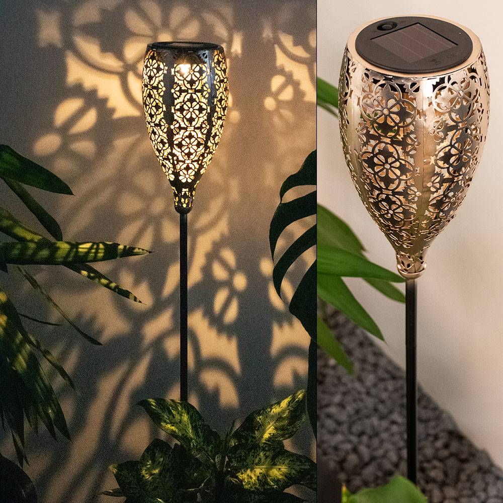 LED Solar Außen Steck Lampe Muster Balkon Deko Erdspieß Leuchte Beleuchtung GOLD