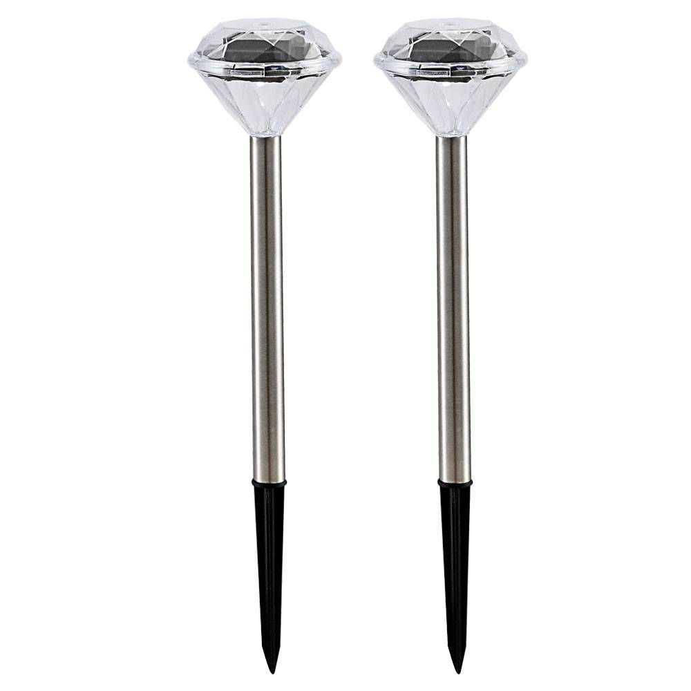 2er Set LED Außen Steck Lampe SOLAR Beleuchtung Diamant Design Garten Erdspieß Leuchte