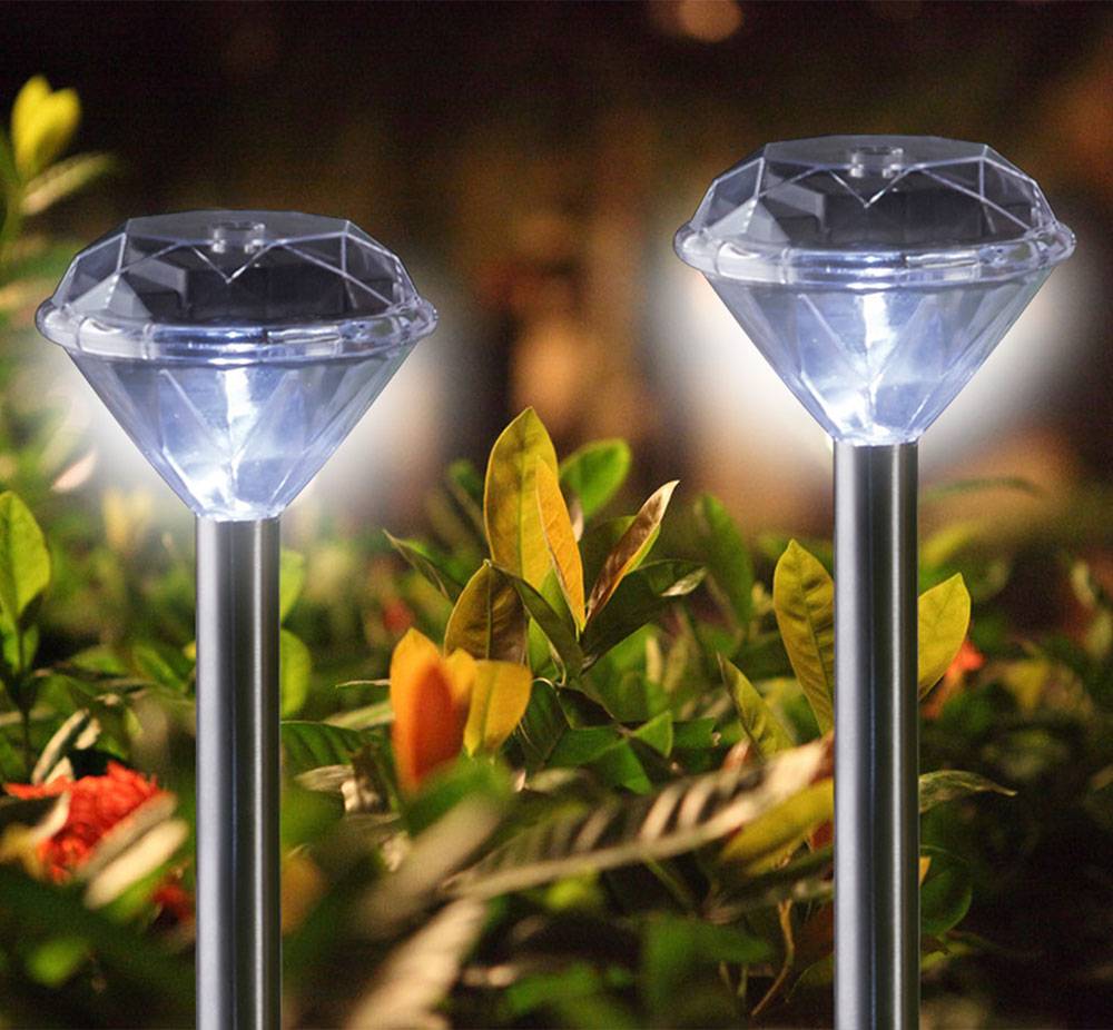2er Set LED Außen Steck Lampe SOLAR Beleuchtung Diamant Design Garten Erdspieß Leuchte