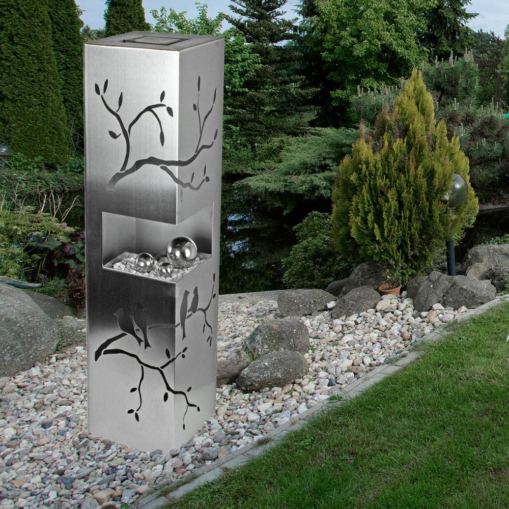 Solarleuchte Lampe Gartenlampe Außenleuchte Lampe Terrasse, Dekorkugeln Vögel auf Zweigen Motiv Dekorsteine, IP44, Edelstahl stahlfarben25x LED 3000