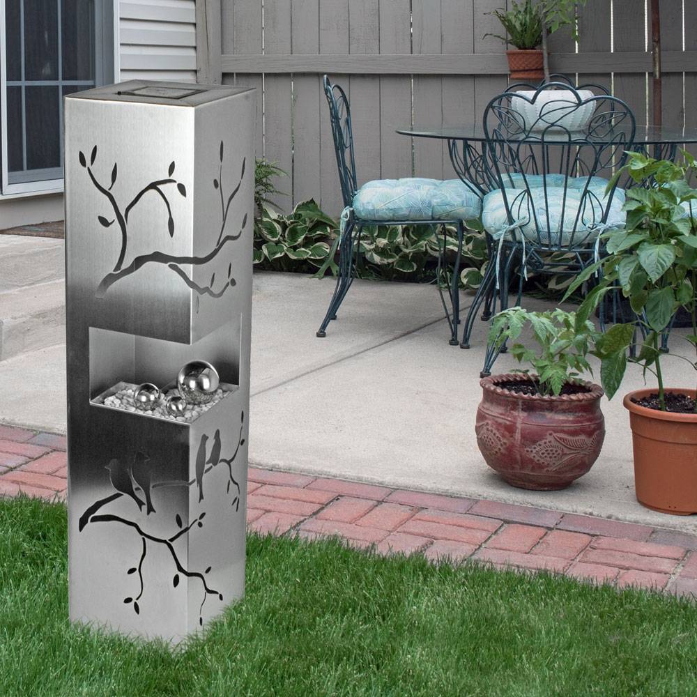 Solarleuchte Lampe Gartenlampe Außenleuchte Lampe Terrasse, Dekorkugeln Vögel auf Zweigen Motiv Dekorsteine, IP44, Edelstahl stahlfarben25x LED 3000