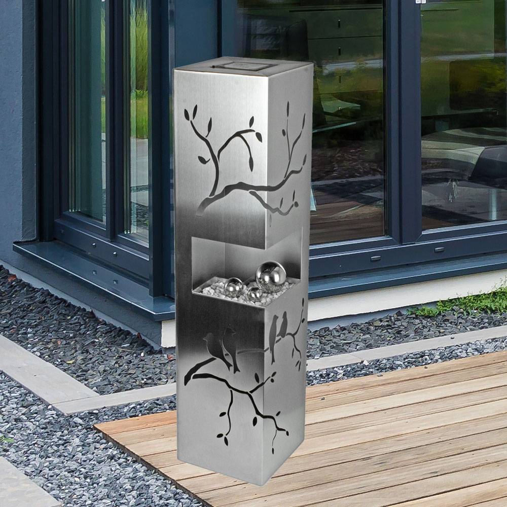 Solarleuchte Lampe Gartenlampe Außenleuchte Lampe Terrasse, Dekorkugeln Vögel auf Zweigen Motiv Dekorsteine, IP44, Edelstahl stahlfarben25x LED 3000