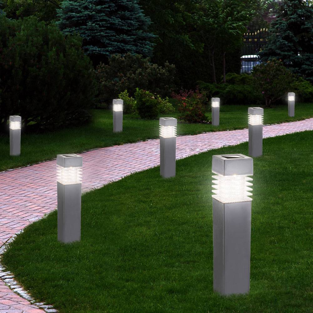 Steckleuchten Solarleuchten Stehlampen Außenleuchten Gartenlampen, IP44 Akku, grau satiniert, LED 0,06 Watt warmweiß, HxLxB 38,5x5,8x5,8 cm, 8er Set