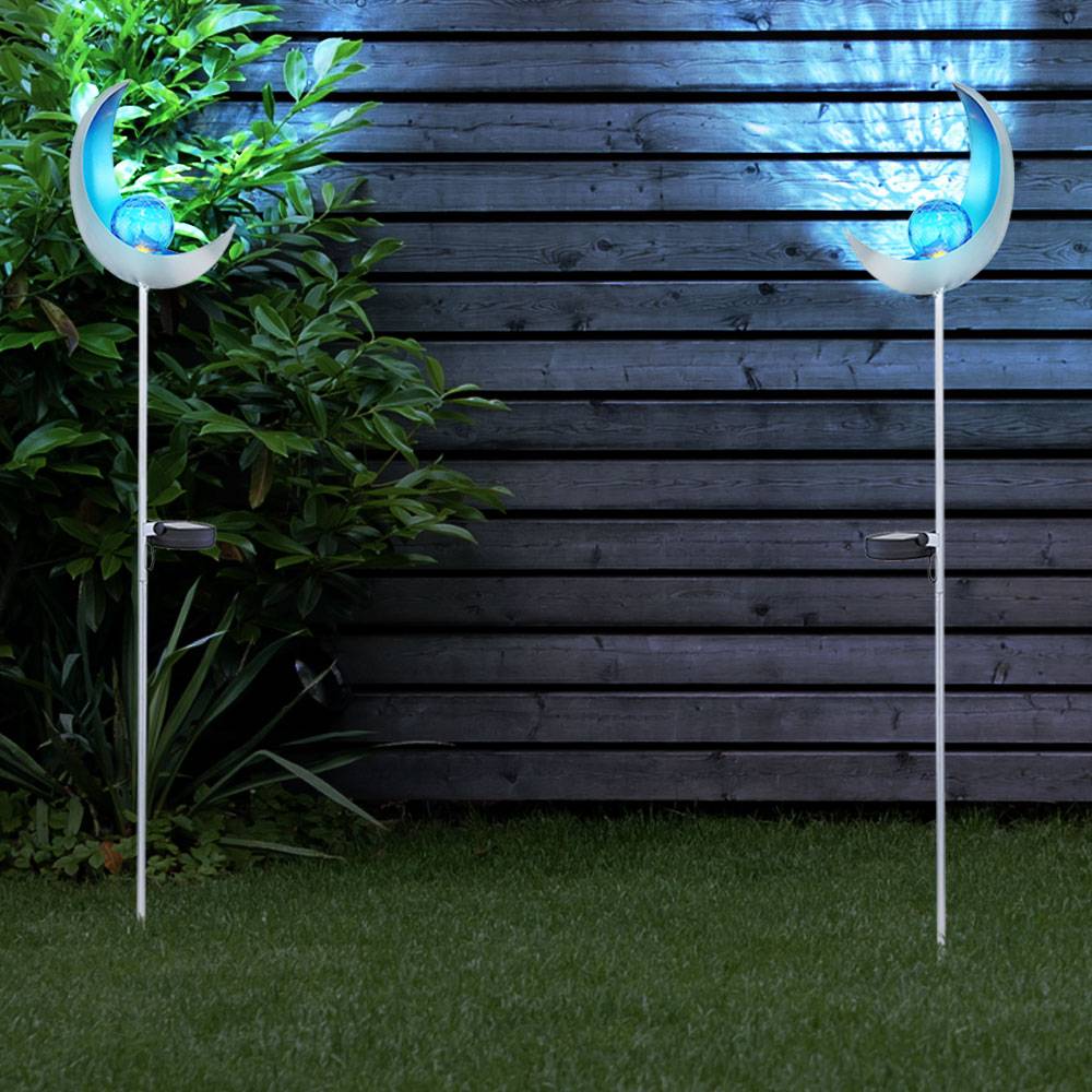 Solar Fackeln Mond Garten Gartendeko Solarlampe Solarleuchte Außen, Blauer Lichteffekt, Crackle Glas, IP44, LED kaltweiß, H 90 cm, Garten Balkon, 2e