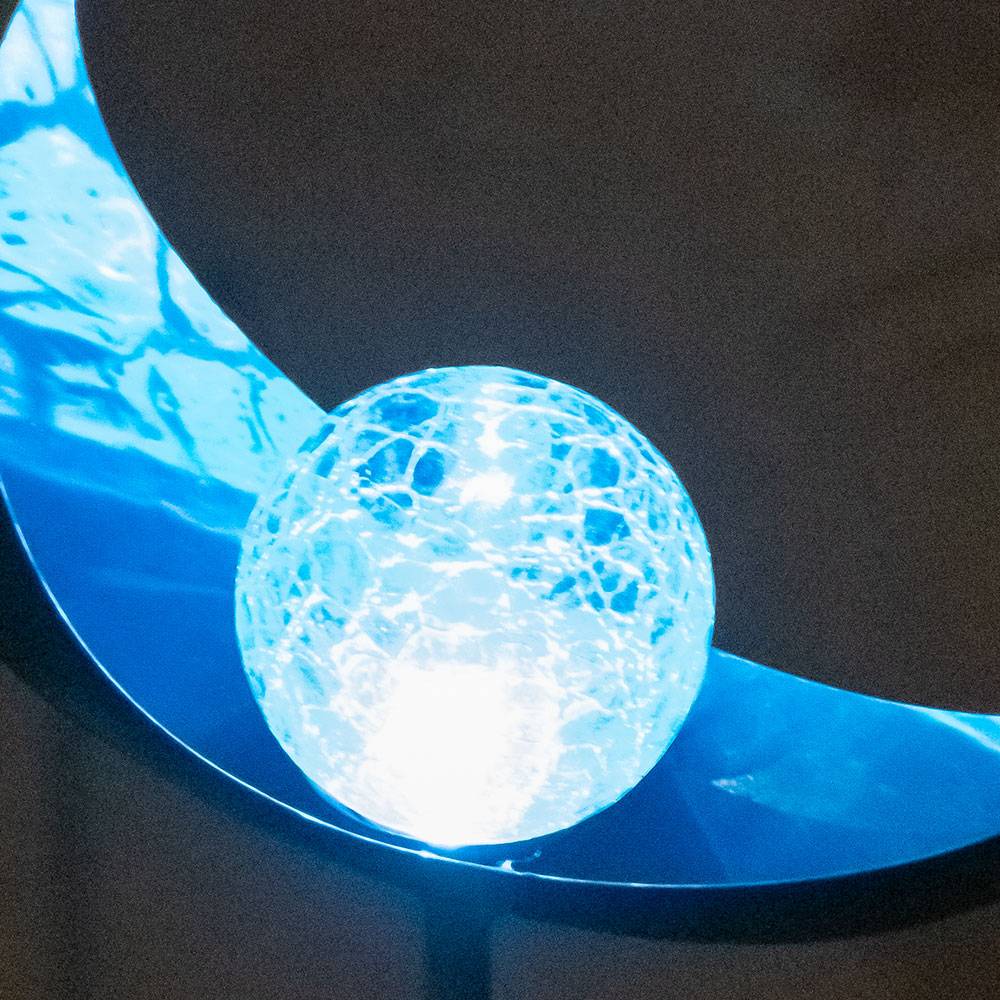 Solar Fackeln Mond Garten Gartendeko Solarlampe Solarleuchte Außen, Blauer Lichteffekt, Crackle Glas, IP44, LED kaltweiß, H 90 cm, Garten Balkon, 2e