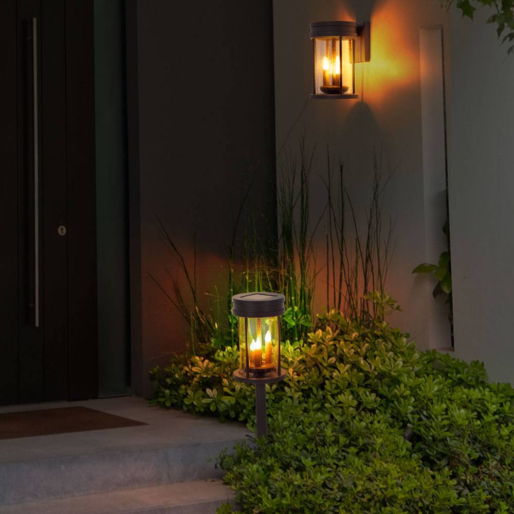 Solarfackeln für Außen flackernd Tischlaterne Solar für draußen Solar Wandleuchte Garten, 3 in 1 Laterne mit tanzender Flamme, 1x LED warmweiß, 1