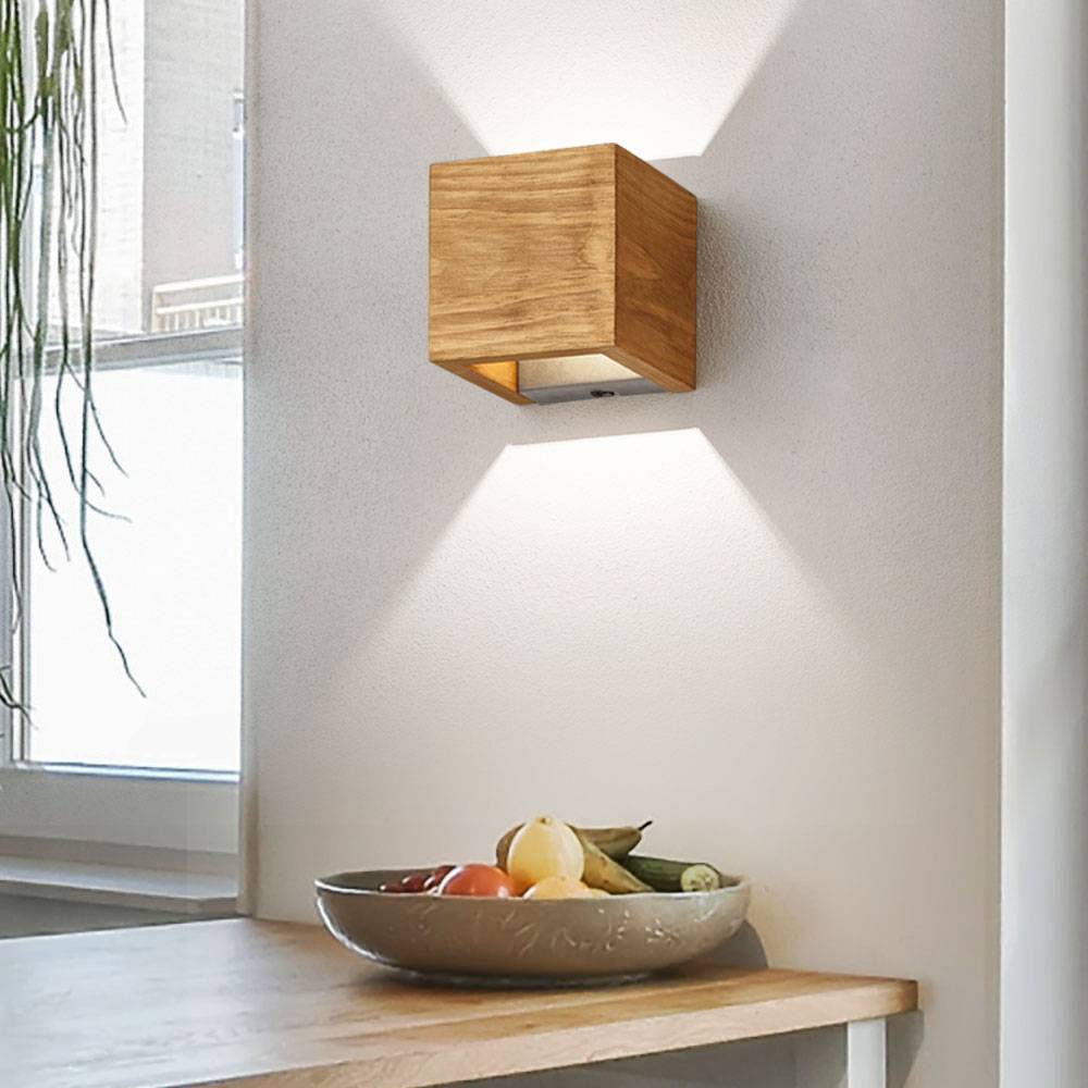 Wandstrahler mit Schalter Wandspot LED Wohnzimmer Wandleuchte aus Holz mit Switch Dimmer, Metall, braun, 1x LED 4 Watt 430 Lumen warmweiß, LxBxH