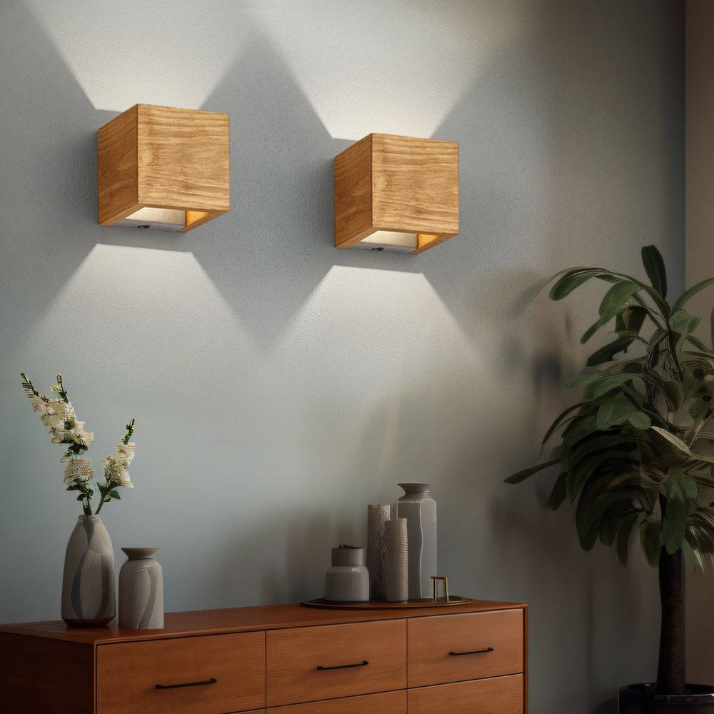 Wandstrahler mit Schalter Wandspot LED Wohnzimmer Wandleuchte aus Holz mit Switch Dimmer, Metall, braun, 1x LED 4 Watt 430 Lumen warmweiß, LxBxH