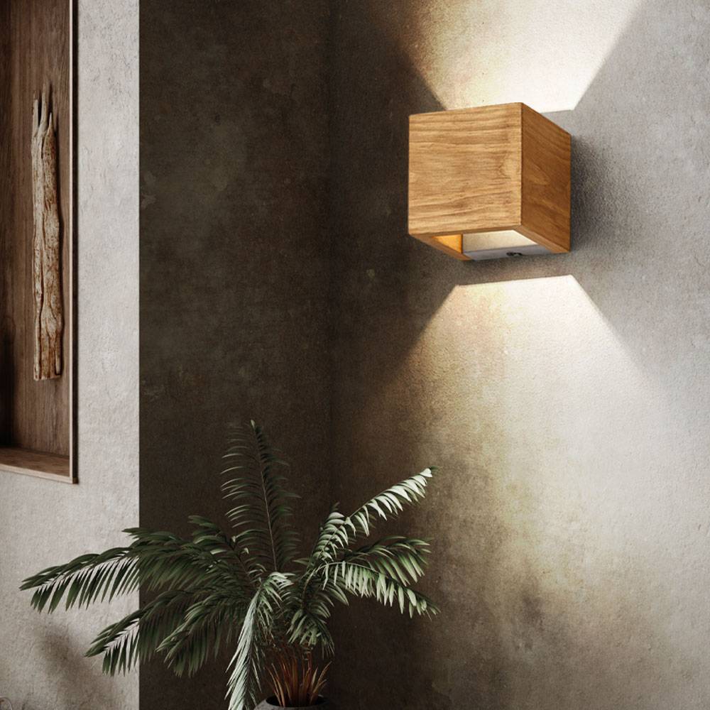 Wandstrahler Wandspot Wohnzimmerlampe Schlafzimmerleuchte Flurlampe Wandleuchte aus Holz mit Switch Dimmer, Metall, braun, 1x LED 4,3 Watt 430