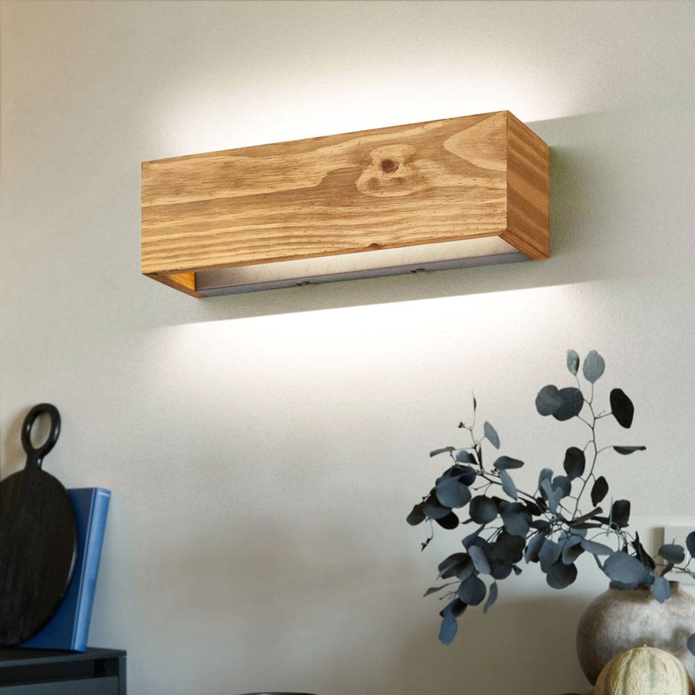 Wandleuchte dimmbar Holz indirekte Beleuchtung Wandlampe Flurlampe, Switch Dimmer, 1x LED 13W 1800Lm warmweiß, LxB 37x11 cm