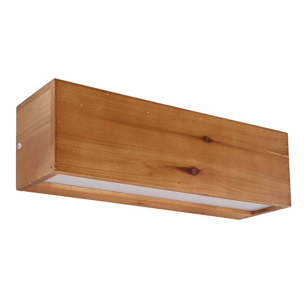 Wandleuchte Wandlampe Holzleuchte Designleuchte Flur, Metall Holz opal braun satiniert quader, 1x LED 12 Watt 715 Lumen warmweiß, HxBxÜ 11x37x11 cm
